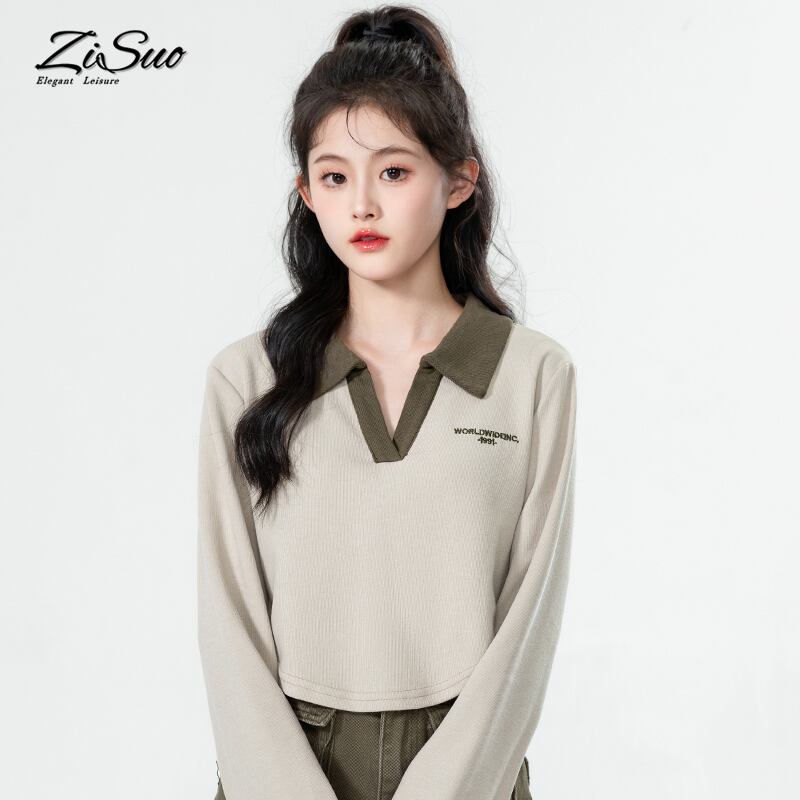 [ZISU0 Series]★POLO Shirt★ Tops V-neck Ladies Stylish Easy to Match SML Green