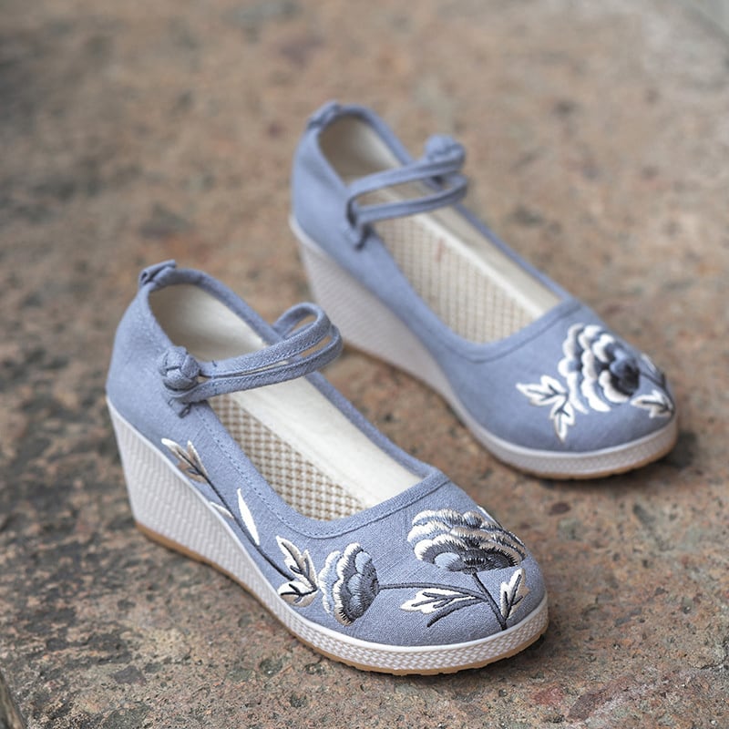 [JINGCHENG series] ★China style shoes★ Shoes 3color embroidery High heels 6.5cm Size 35-40 Tang clothing, cotton linen