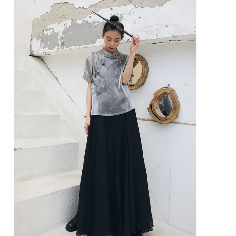 [Daiseiryusu Series] ★Long length skirt★ Plain A-line high waist Black Easy to match