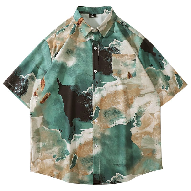 [Satoru Series]★China Style Shirt★Short Sleeve Unisex Retro Unique Shirt Women's Casual Men's Street Fashion Large Size