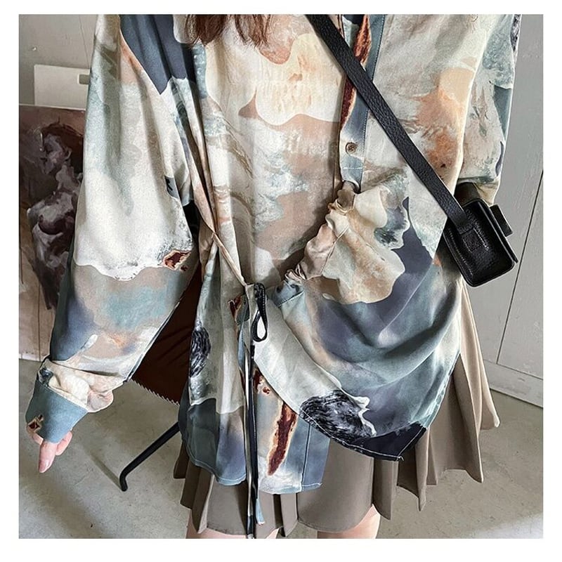 [Hanazono store series]★Shirt★ Tops Oil painting style Retro Unique design Cute Loose fashion Commuting Date