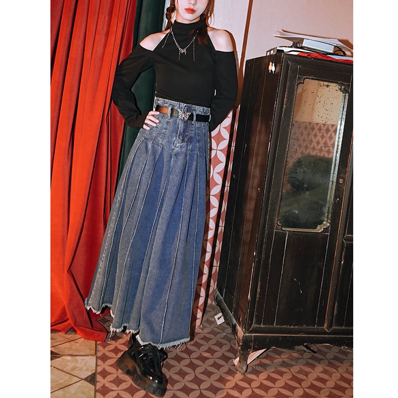 [Kokaisha --- Dream Girl Series] ★Denim skirt★ Bottoms Long skirt Easy to match Blue Blue