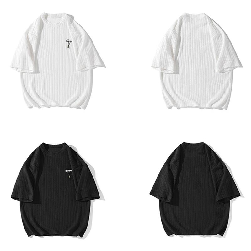 [BIGEMAN Series]★T-shirt★ 2color Tops Short Sleeve T-shirt Unisex Men's Large Size Simple Black White