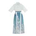 Load image into Gallery viewer, [Ikeka Series] ★Chinese-style setup★ Shirt + wrap skirt + ribbon Improved Hanfu Crane Blue Everyday Date Fireworks Festival
