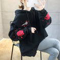 Load image into Gallery viewer, Chinese-style hoodie top with crane and floral print, large size, loose fit, black, M, L, XL, 2XL
