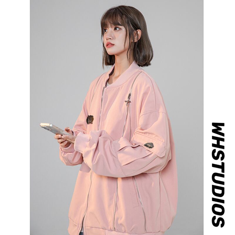 [Fujiiman Series]★Jacket★ 2color Outerwear Unisex Men's Fashion Pink Black ML XL 2XL