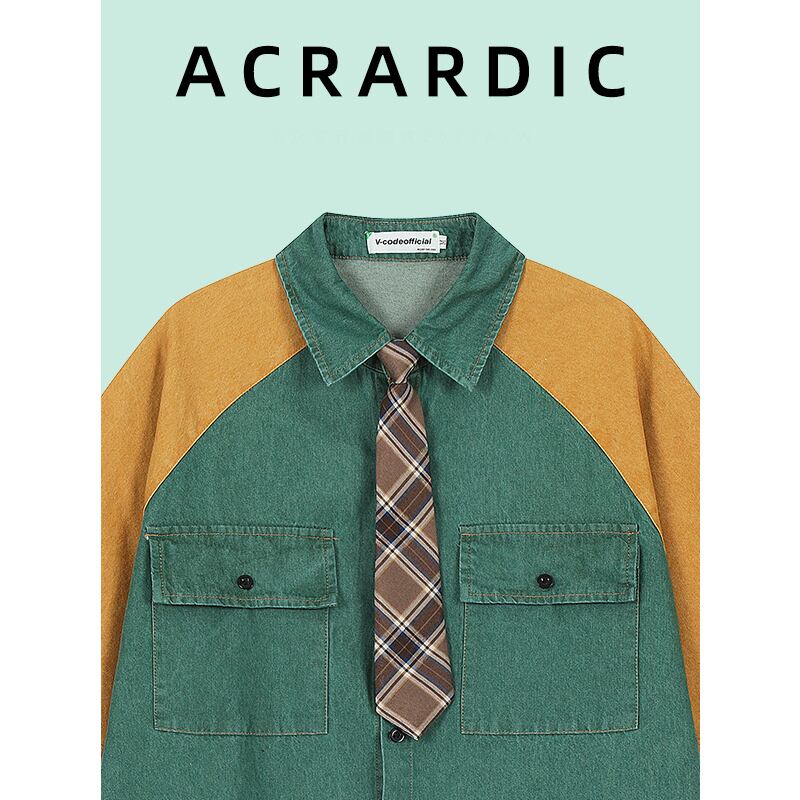 [ACRARDIC Series]★Shirt with tie★ 2color tops short sleeve shirt color scheme unisex men's denim shirt