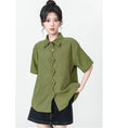 Load image into Gallery viewer, [WEIWU Series]★Shirt★ Tops Designed Women's Short Sleeve Fashion SML Green Green
