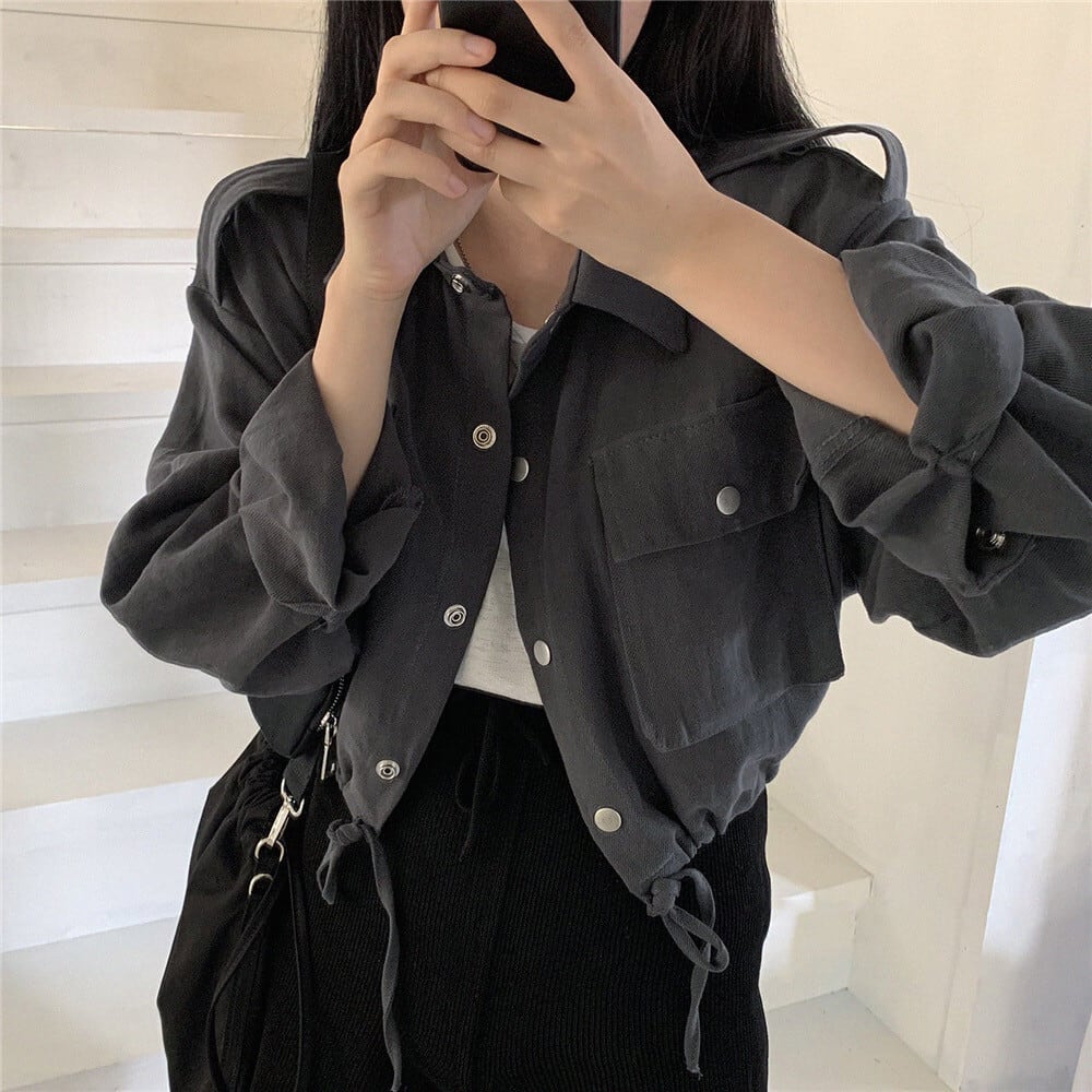 [XIXI Series]★Jacket★ 2color Outer Short Length Simple Dark Gray White SML XL