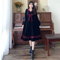 Load image into Gallery viewer, [Korin Series] ★Dress★ Velvet Large Size Women's Dress Ribbon Black Red
