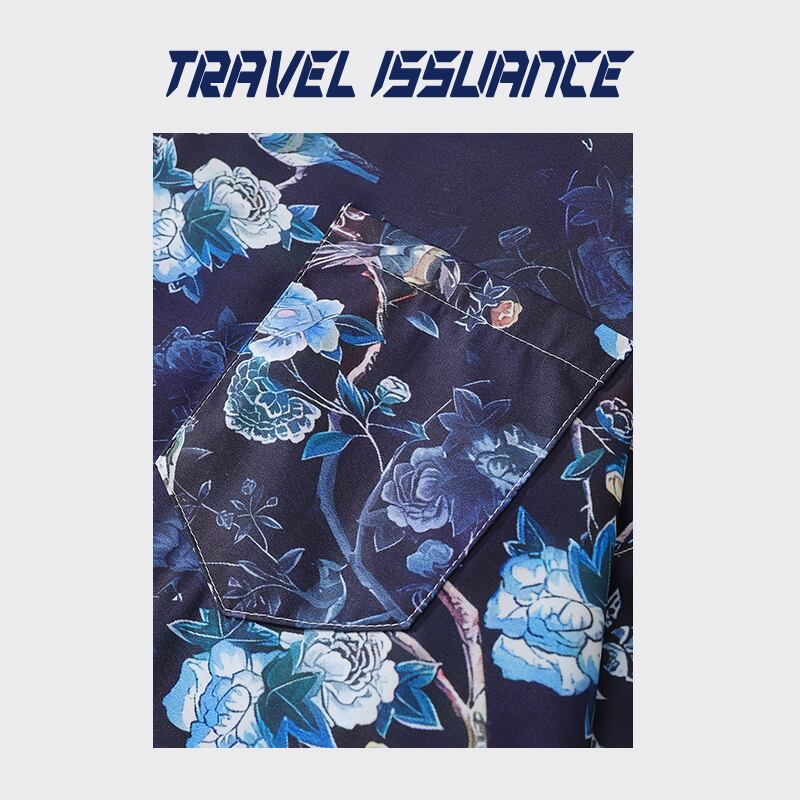 [TRAVEL ISSUANCE Series] ★Short Sleeve Shirt★ Aloha Shirt Okinawa Hawaii Tops Floral Shirt Unisex Men's Blue