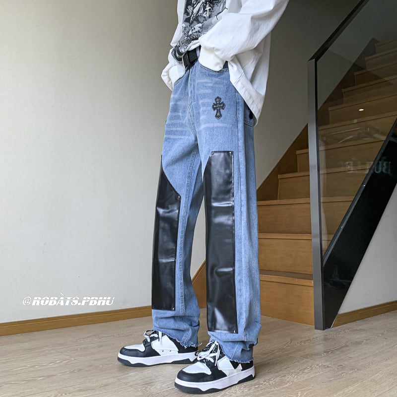 [YANDAN Series]★Denim Pants★ Bottoms Pants Unisex Men's Large Size Switchable Blue