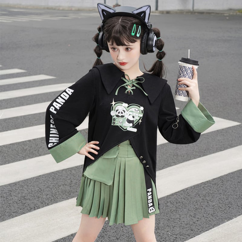 [Dust Smoke Cloud Dream---Dynamic Danko Series] ★Skirt★ Bottoms Pleated Skirt Green Green Panda S M L XL Cute Easy to match