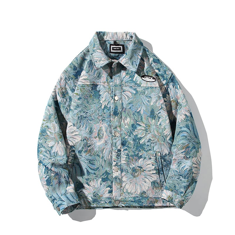 [Houkien Series] ★Floral pattern jacket★ 2color oil painting style outerwear unisex men's fashion stylish ML XL 2XL