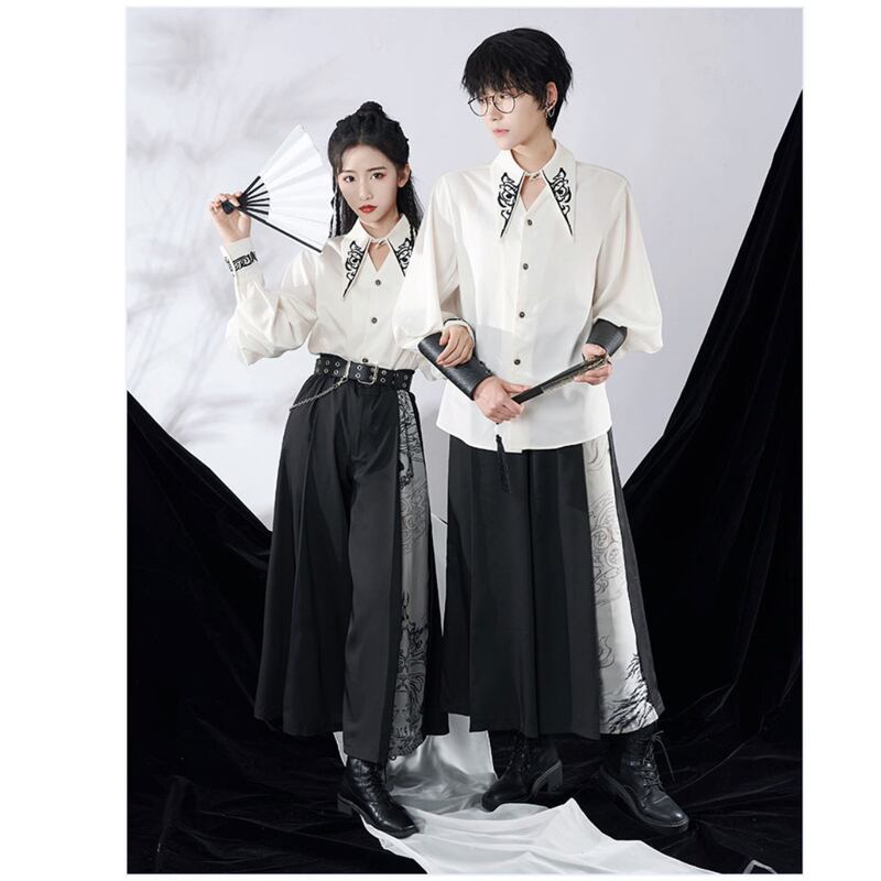 [Kyodo Series]★China style shirt★2color tops embroidery unisex black white black white easy to match