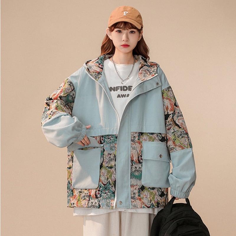 [SENSU Series]★Jacket★ Outerwear 3color Oil Painting Style Floral Pattern Unisex Men's Large Size Switchable