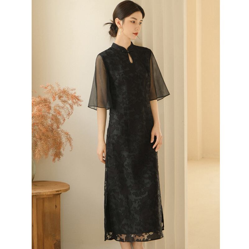 [FENDAI Series]★Chinese style dress★ Improved Chinese dress Summer clothes Elegant Chinese clothes Tang suit Black Black