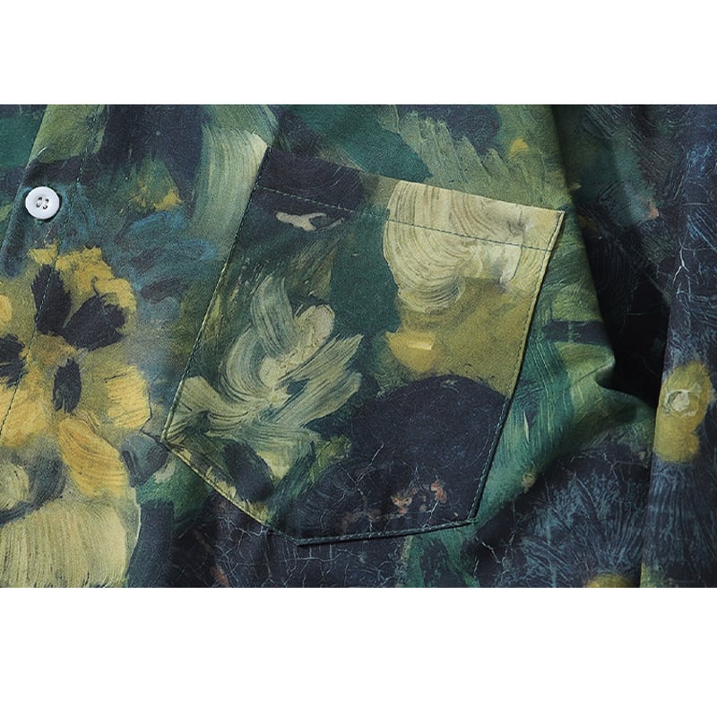 [BEAT BOY Series] ★Long Sleeve Shirt★ Floral Shirt Tops Print Green Green ML XL 2XL Unisex Men's