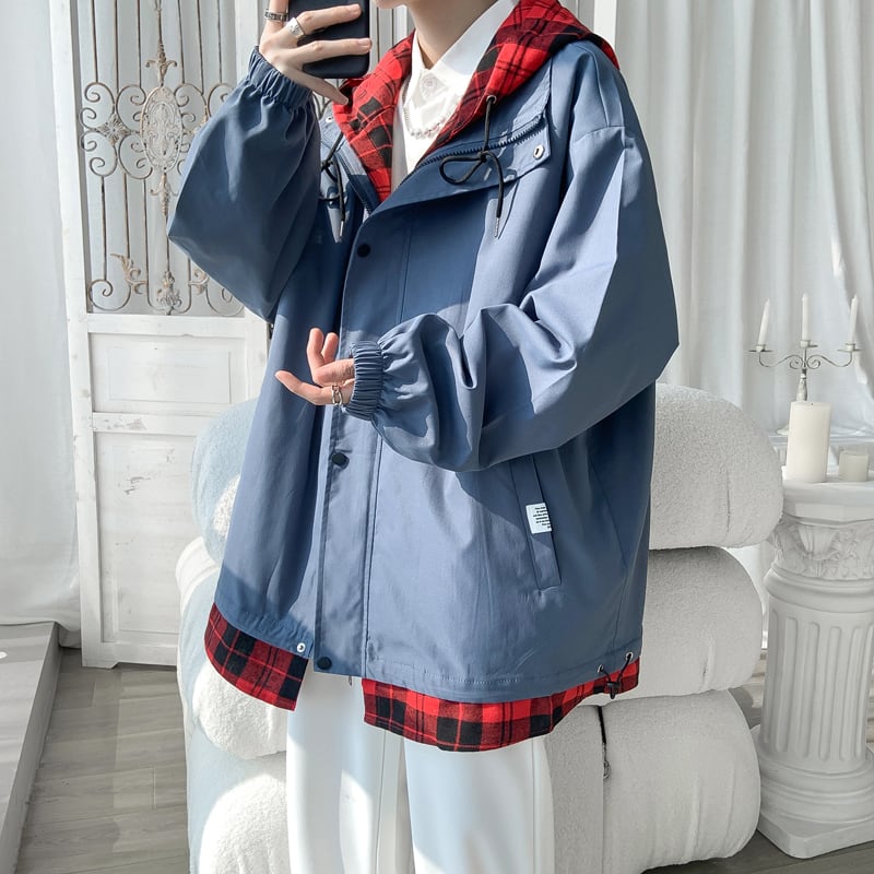 [Tetsusho Series]★Jacket★ 4color Outerwear Unisex Men's Faux Layered Plaid Pattern Large Size