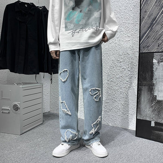 [Minatojima Impression Series]★Denim pants★ Unisex fashion ins style blue blue large size commuting date