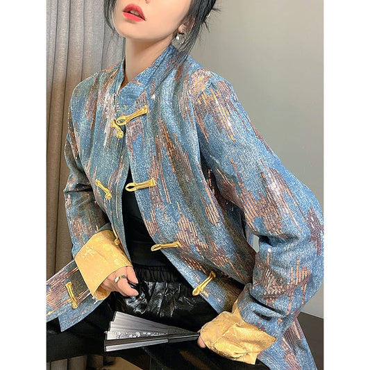 [Higashiya Series] ★China style outerwear★ Jacket Tops Improved Tang Suit Retro Blue Blue Original