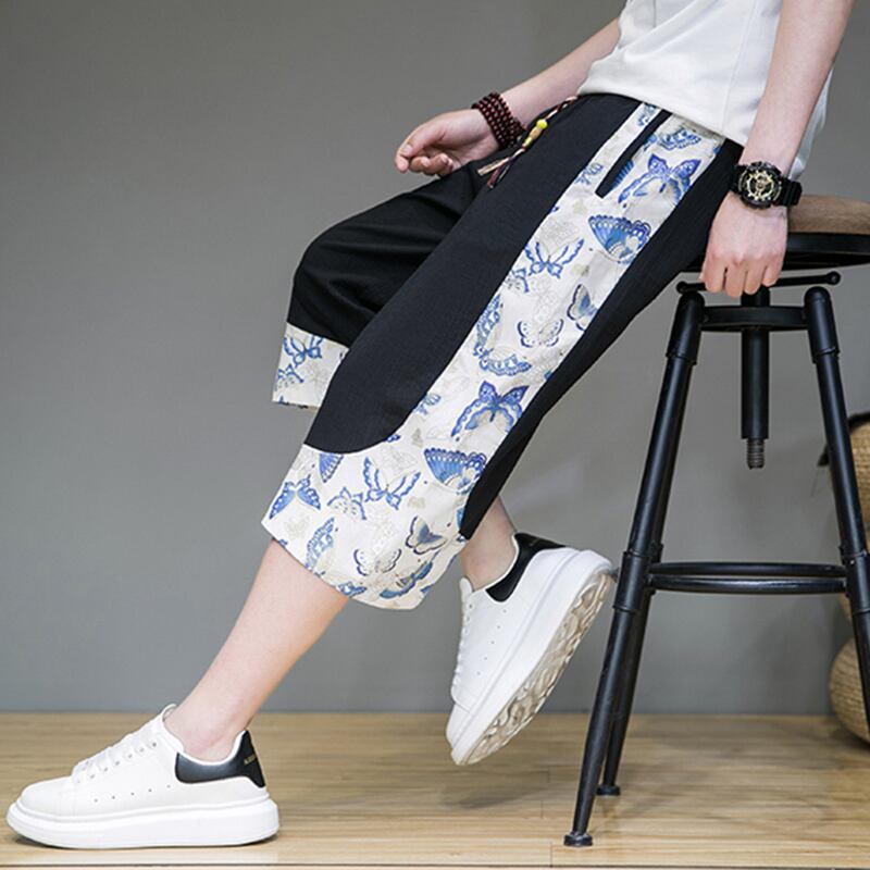 [JUNYI Series]★China style trousers★ 3color bottoms trousers casual pants unisex men's large size switching 3/4 length short length pants