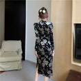 Load image into Gallery viewer, [Hundred Minute Eight Series] ★Floral pattern cheongsam★ Velvet, slimming, sexy, black, black SML, easy to match
