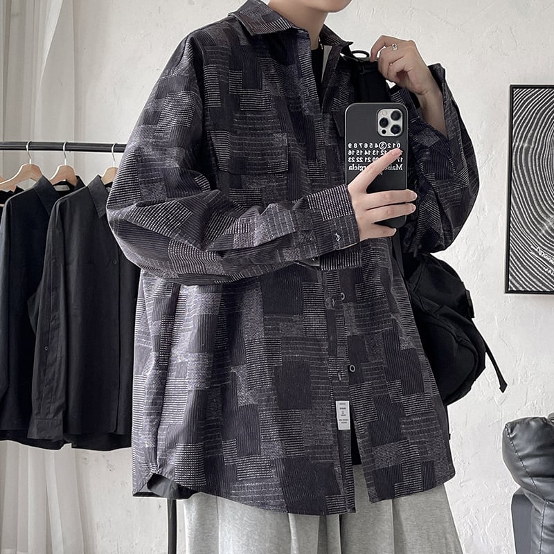 [BIGEMAN Series]★Shirt★ Outerwear 2color Unisex Men's Large Size Plaid Pattern Retro