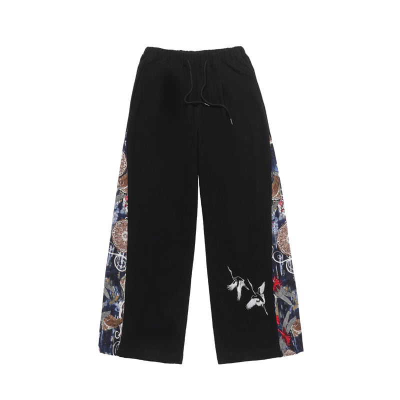 [Tsuncho Series] ★China style pants★ 3color wide pants black navy gray men's large size switching cool