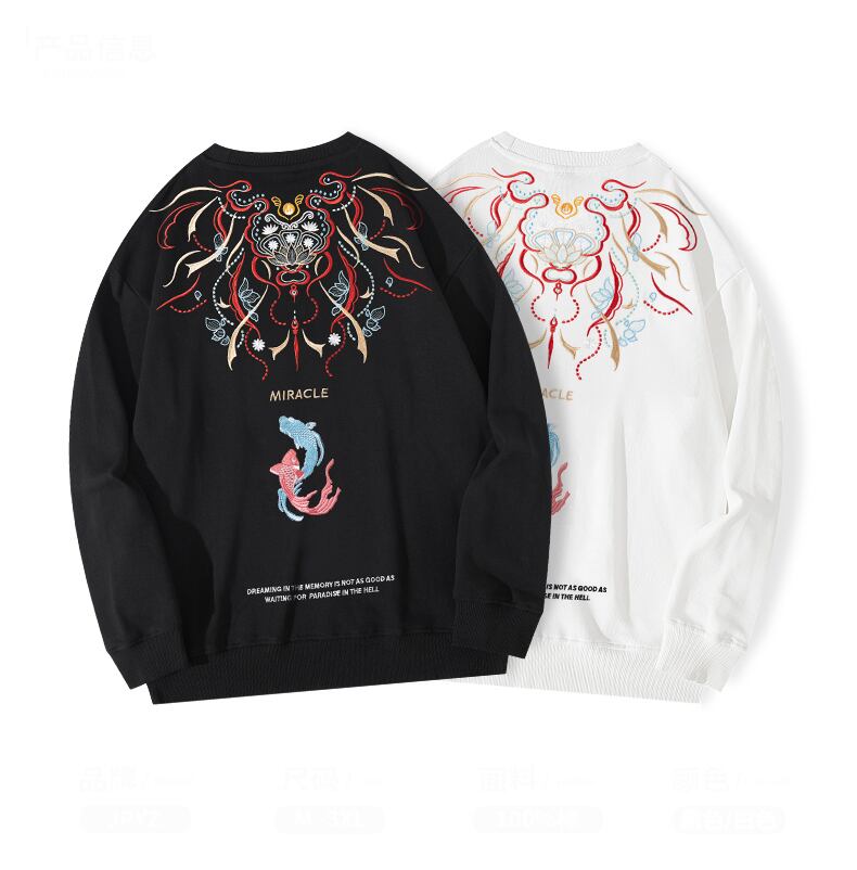 [JPYZ Series]★China Style Tops★ 2color Embroidery Unisex Men's Black White Carp Casual