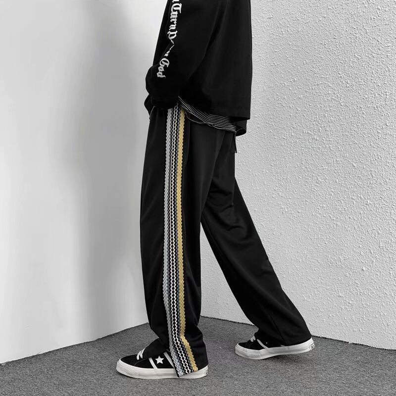 [Leonbinno Series] ★Pants★ Newly added brushed lining type Casual pants Slit Vertical stripes Striped pattern Black Black ML XL 2XL