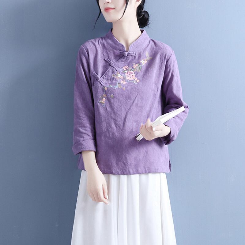 [Qing Series]★Chinese style tops★ 4color embroidered tops slimming Chinese clothes White Blue Green Purple Pink