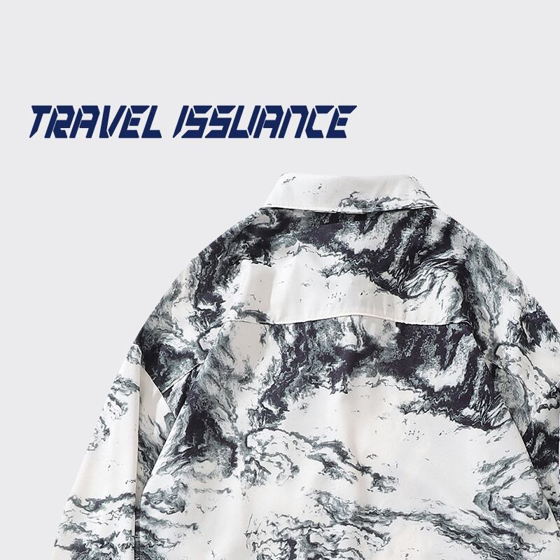 [TRAVEL ISSUANCE Series]★China Style Shirt★ Long Sleeve Shirt Tops Ink Pattern Unisex Men's Retro