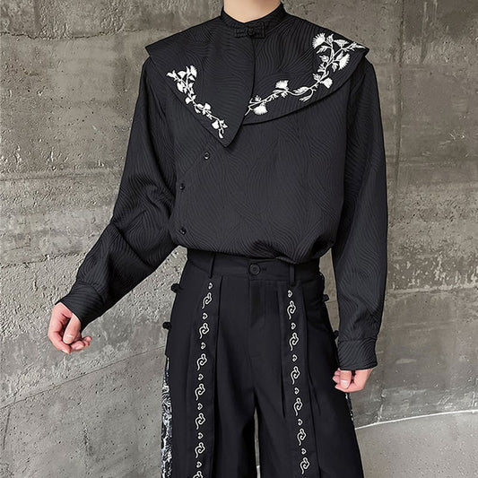 [Illustrated series] ★China style shirt★ 2color embroidery tops Unisex Men's ML XL Black Apricot