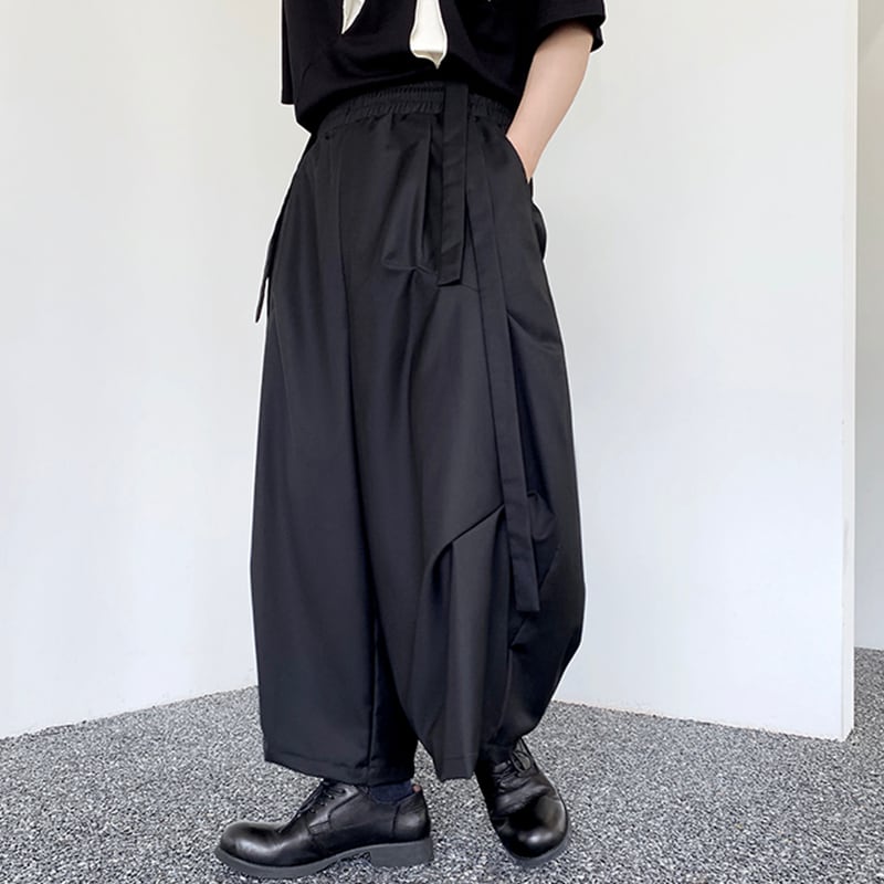 [Illustrated series]★China style trousers★ Gaucho pants Designed Unisex Men's Black Cool