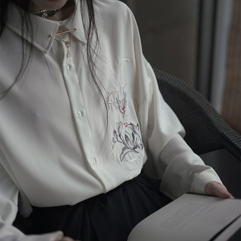 [Anko National Style Series] ★China style shirt★ 2color tops, black or white, unisex costume, embroidery, dragon crest, loose fit