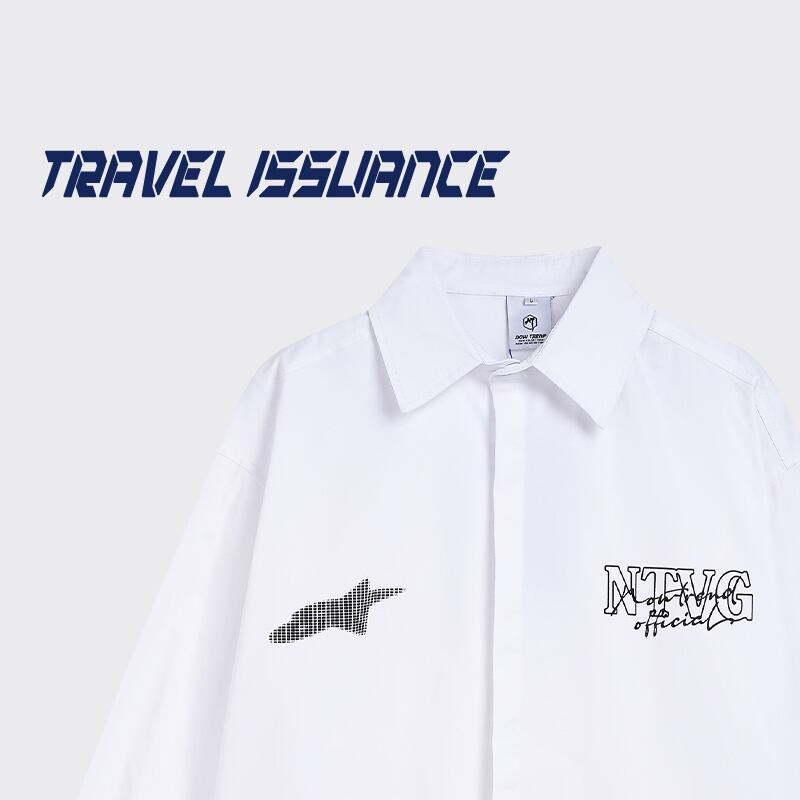 [TRAVEL ISSUANCE Series]★Shirt★ 2color Tops Long Sleeve Shirt Unisex Men's Black White ML XL 2XL