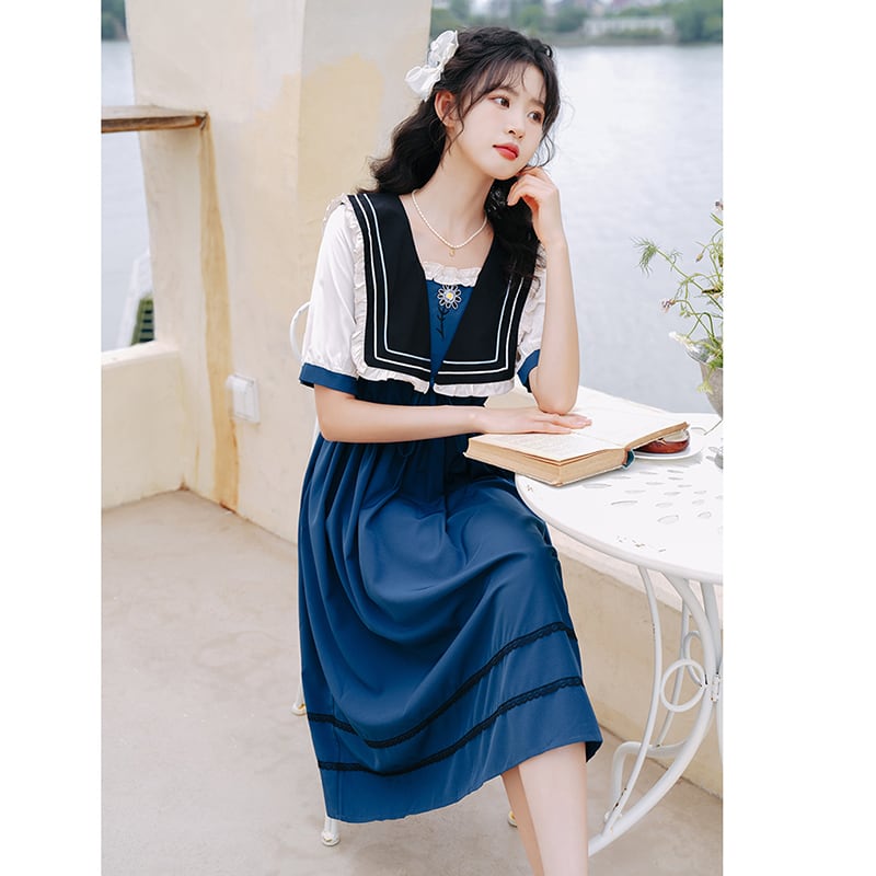 [Jinkyoku Series] ★One Piece★ Sailor Uniform Short Sleeve Cute Ladies Date Photo Shoot Summer Clothes Lolita