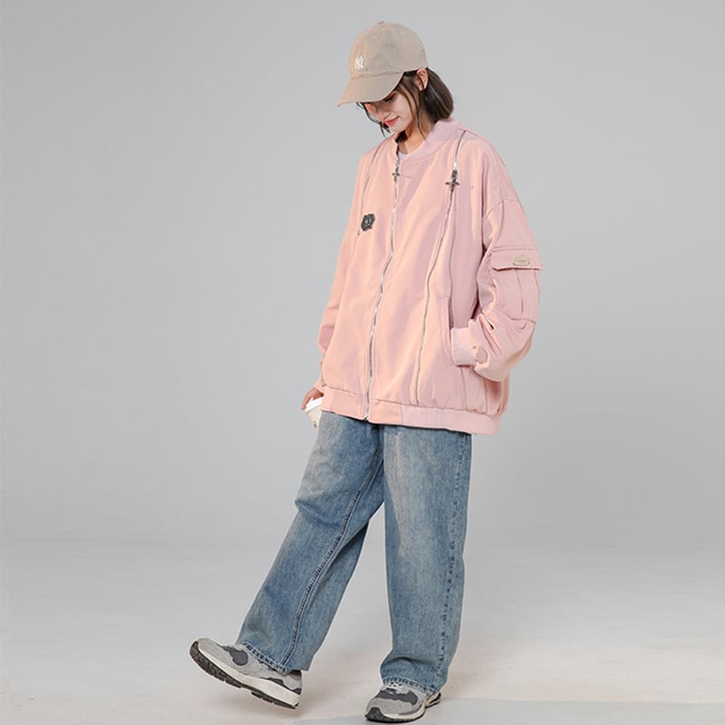 [Fujiiman Series]★Jacket★ 2color Outerwear Unisex Men's Fashion Pink Black ML XL 2XL