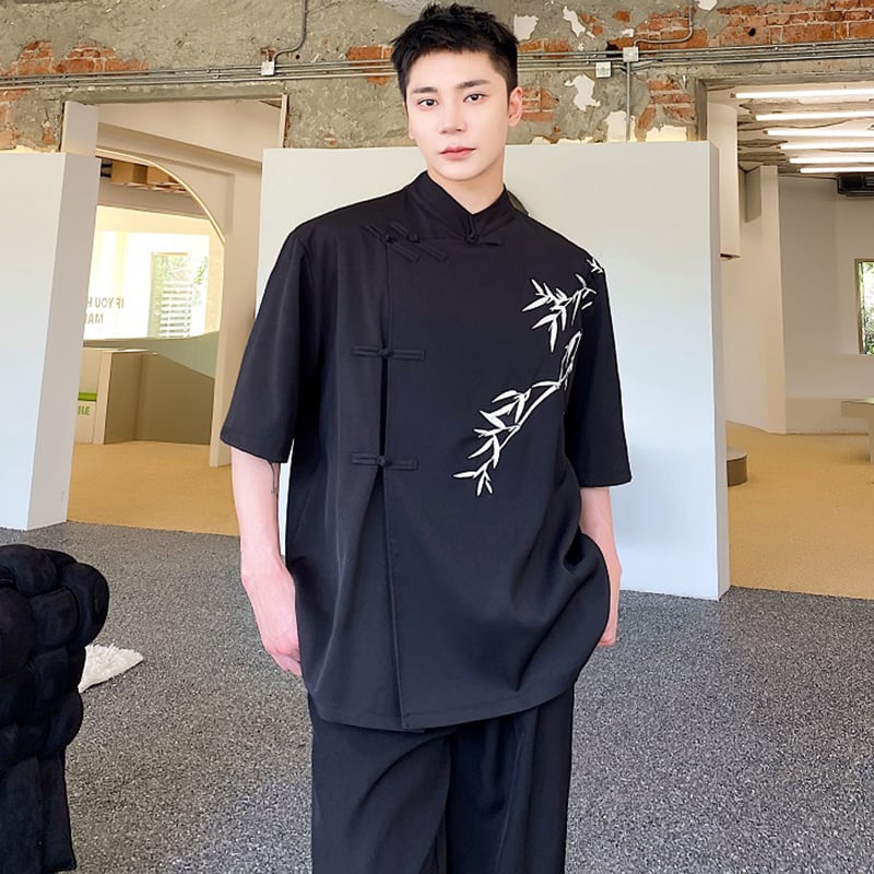 [Illustrated Series] ★China Style Shirt★ Bamboo Tops Fashion Unisex Men's Black Chinese Clothes