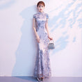 Load image into Gallery viewer, [Bride series] ★Cheongsam dress★ Dress Embroidered Mermaid line Beautiful SML Slimming Silver Gray
