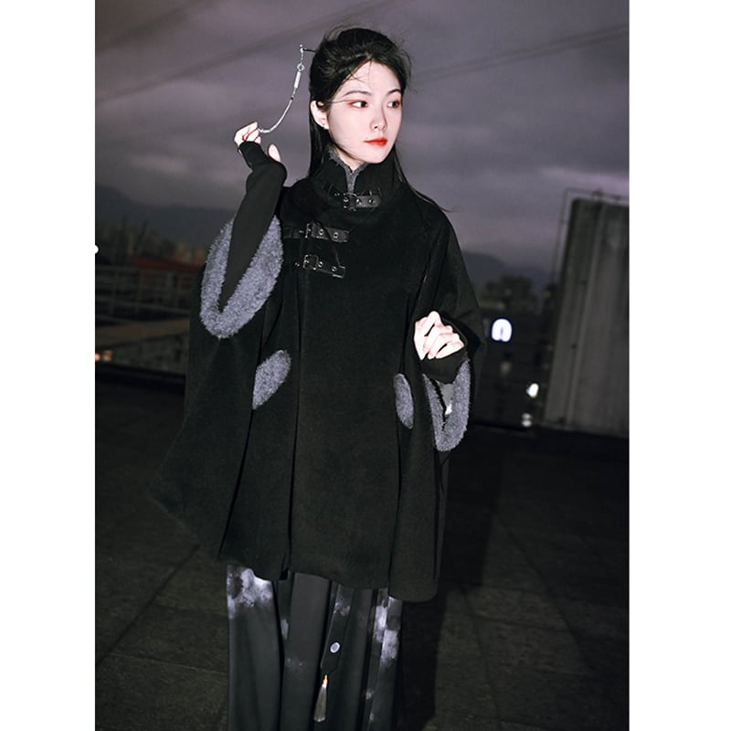 [Ancient monster house---Shanhai Jing Kunlun series] ★China style coat★ Outer coat Lasha loose thick warm black black cloak coat