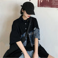 Gallery viewerに画像を読み込む, タイムセール中！！【Styleシリーズ】★シャツ★ トップス 花柄 切り替え 半袖シャツ 男女兼用 プリント メンズ レディース ブラック 黒い
