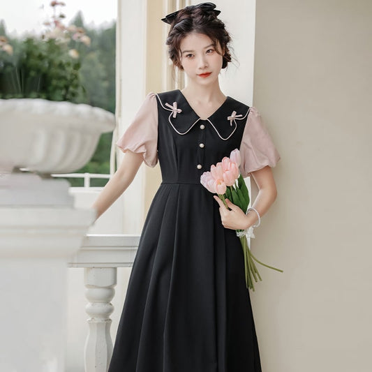 [White Moonlight Series]★China style dress★ 2color short sleeve dress summer clothes fake layered ribbon