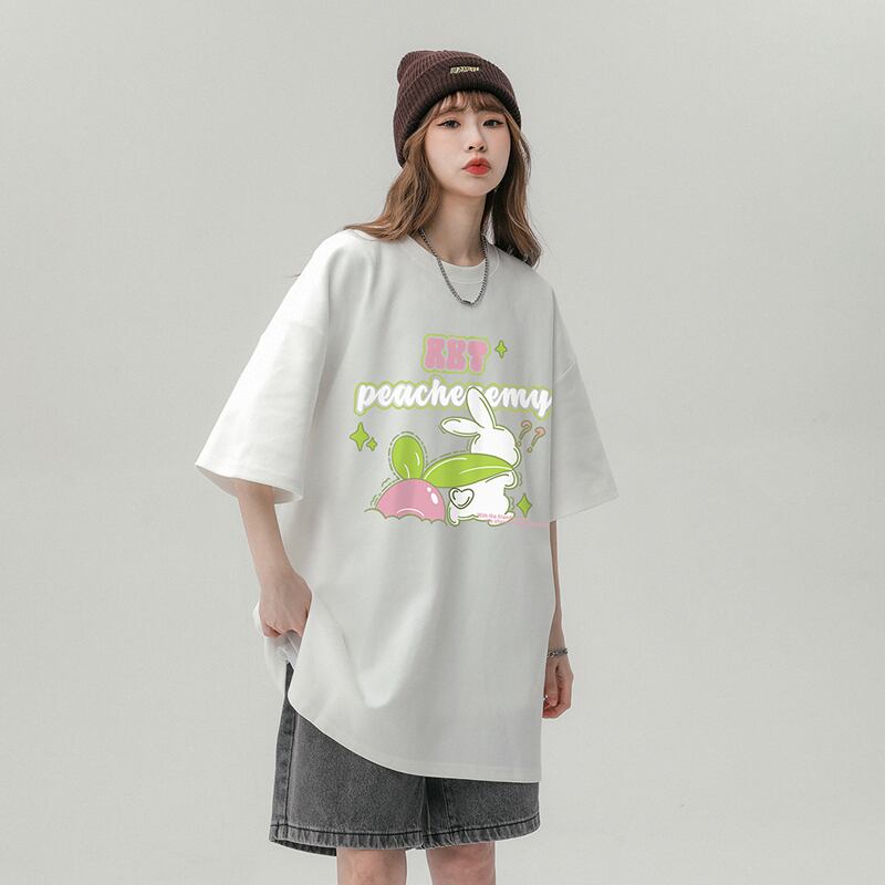 【CHAOMEICHENシリーズ】★Tシャツ★ 4color トップス 半袖Tシャツ 春夏 M L XL 2XL 男女兼用 メンズ 兎 ウサギ