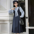 Load image into Gallery viewer, [MEIYI Series] ★One Piece★ Long Length Faux Layered Ribbon Women's Commuting Date Navy Blue
