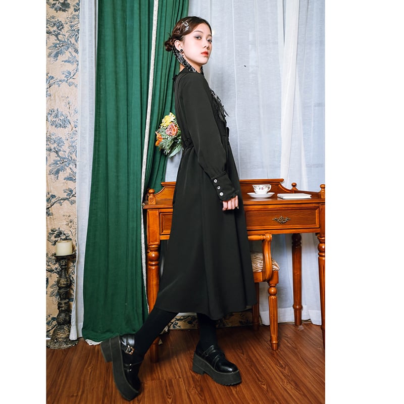 [Ancient mansion --- 臇薇 series] ★China style dress★ Long dress Black Black China button