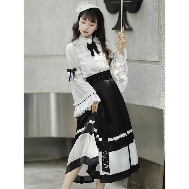 [Cloud Chigetsu---Moonlight Series] ★China style setup★ 4-piece set, long sleeve shirt + windshield skirt, coming-of-age ceremony, everyday wear, cute