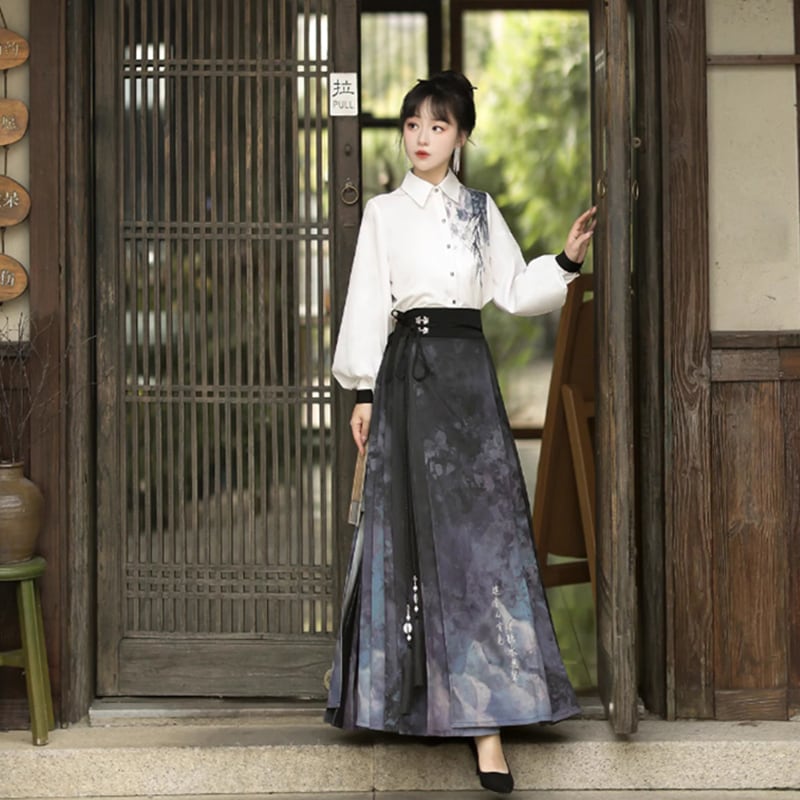 [Dust Smoke Cloud Dream---Picture Series]★China style skirt★Maki skirt, Chinese clothing, ink pattern, long length, original, cute, Hanfu skirt