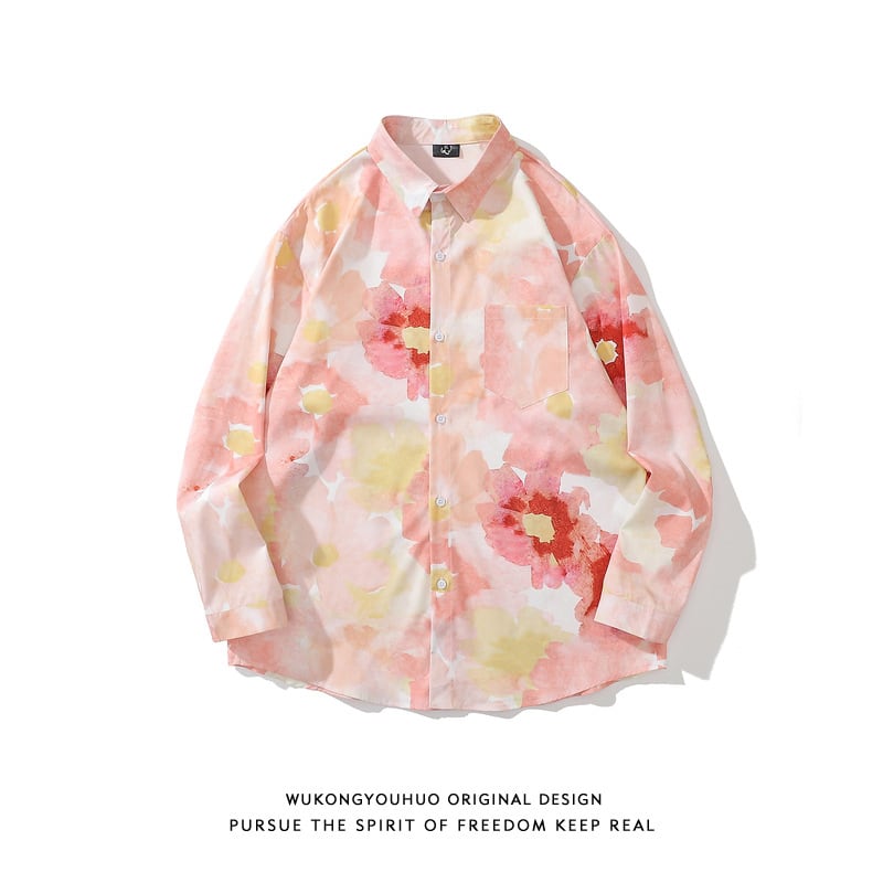 [MOISHE TIDE Series]★Oil Painting Style Shirt★ Tops Long Sleeve Shirt Spring/Summer ML XL 2XL Unisex Men's Pink